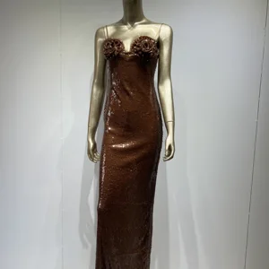 Sexy ohne schlaflose Floar Floar Floar Damen Bodycon -Akten, Maxikleid lang, braun, hell, elegant, Nachtparty, Club, Luxus 8 Hauptverkäufe langes braunes Kleid - №8