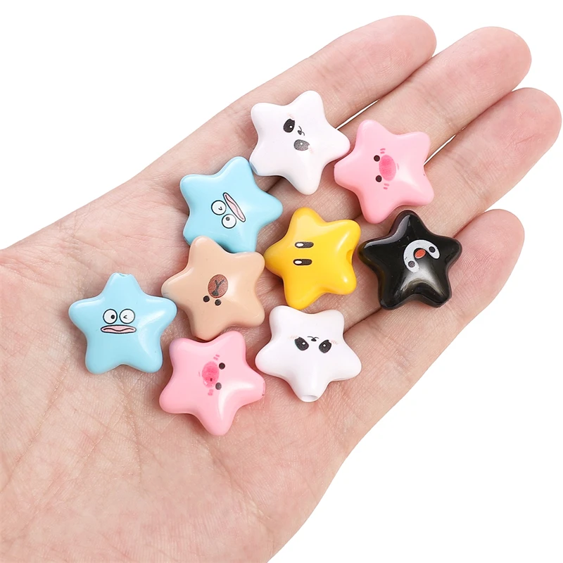 2pcs 22x20mm Acrylic Printed Colorful Beads Fancy Star Beads for Handmade DIY Keychain Bracelet Jewelry Craft Loose Bead
