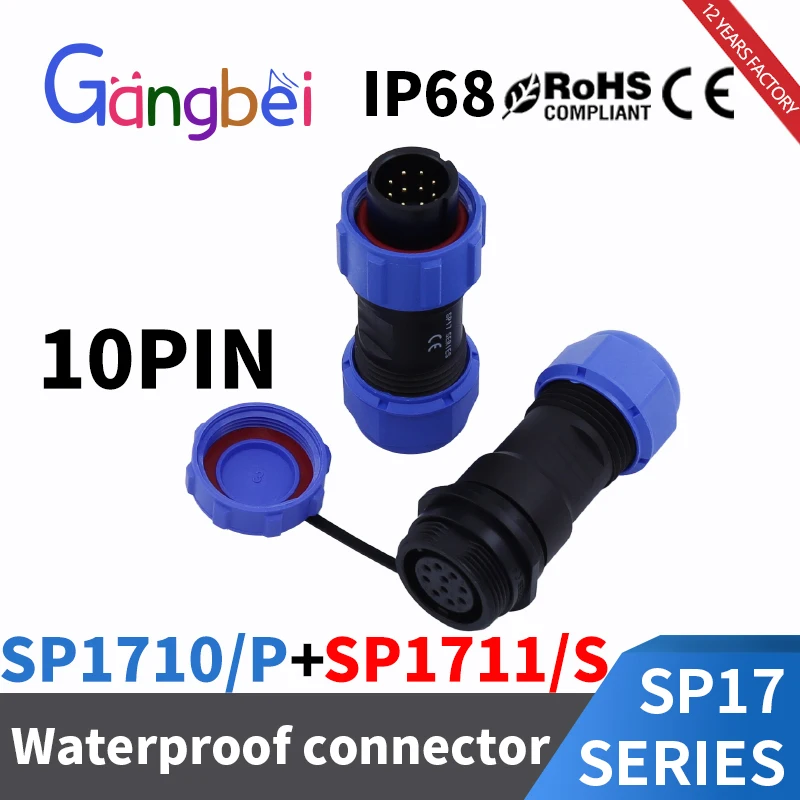 Gangbei Waterproof connector SP17 SP16 IP68 cable connector plug & socket Male and Female 2, 3, 4, 5, 7, 9, 10 Pin Docking