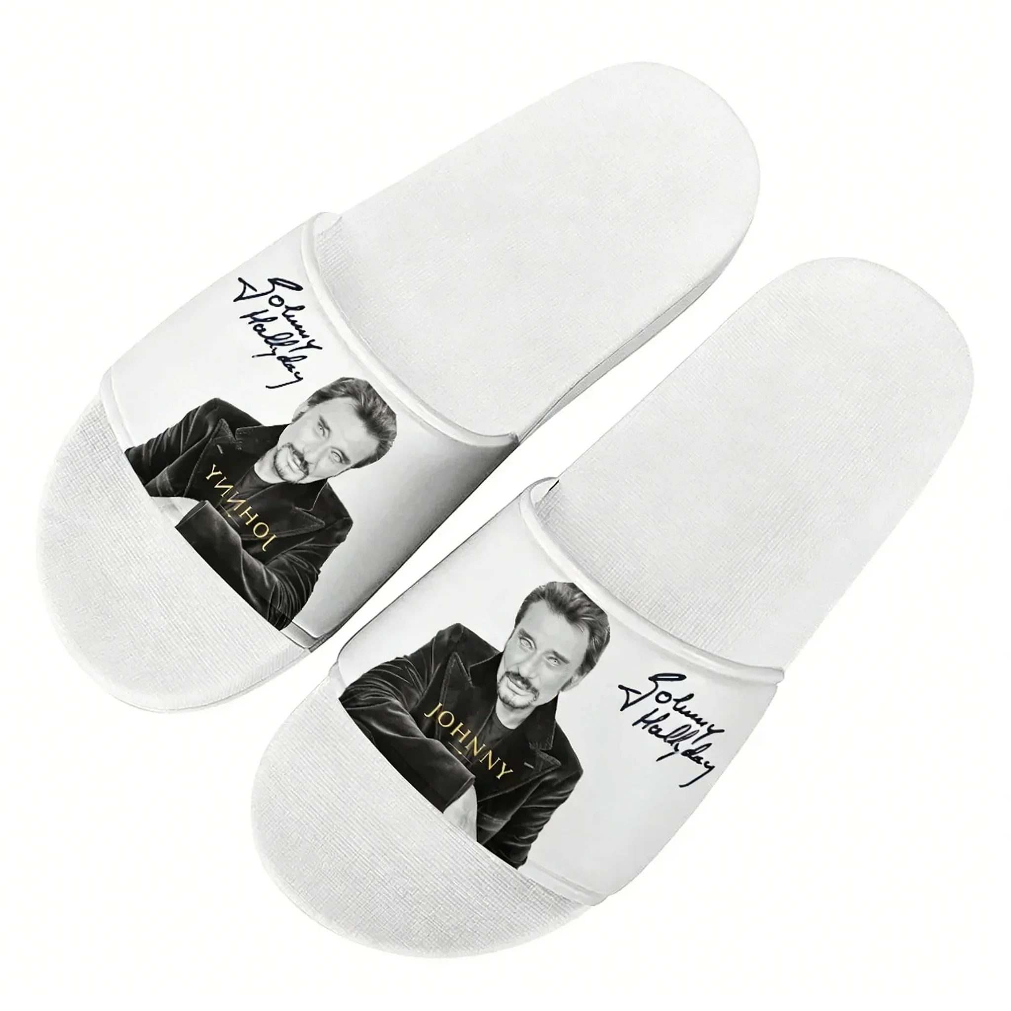 Johnny Hallyday Slippers Man Woman Boy Girl Tailor Made Slides Sandals Photo Text Customized Bath Shoes Water Shoe White view 4