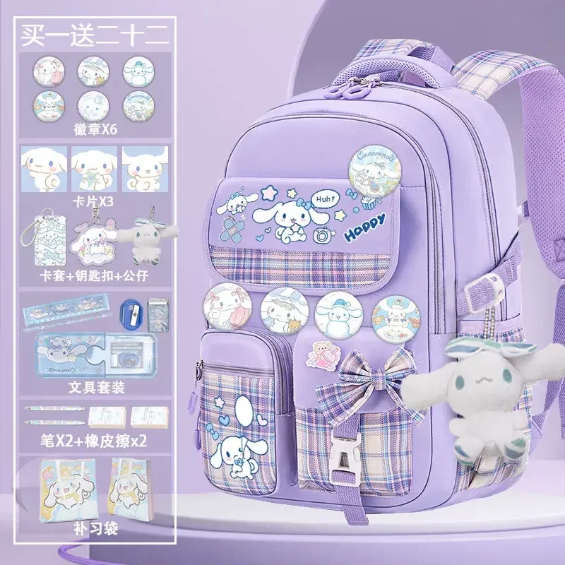 Sanrio Cinnamoroll-mochila con estampado para Escuela, morral escolar para estudiantes, bolsa de gran capacidad, Kawaii