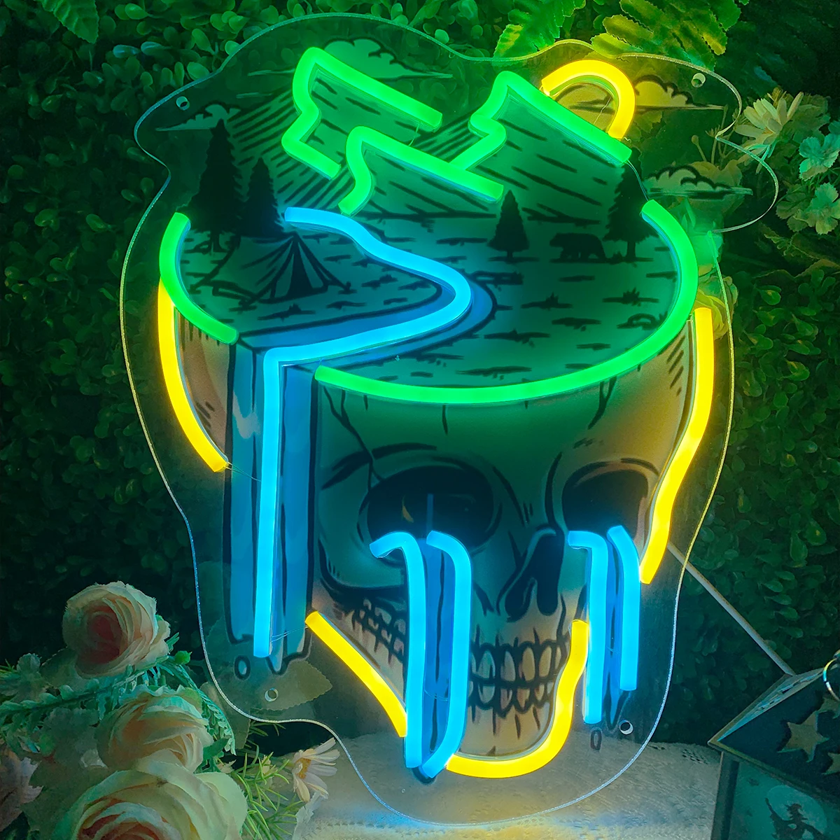 Decoración de neón con forma de calavera llorona para dormitorio, bar de fiesta, ambiente fresco que ilumina el ambiente para hacer su fiesta más ambiente