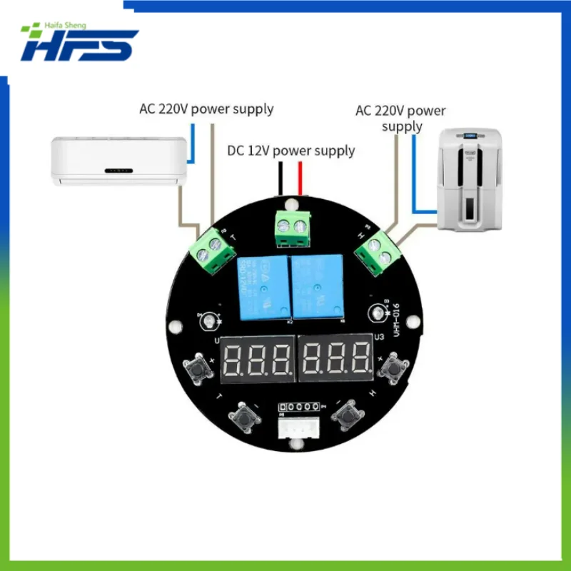 

LED Digital Display Thermostat, Temperature and Humidity Control, Thermometer, Hygrometer, Controller Module, Dual Output, VHM-0