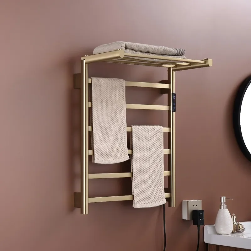 Smart Electric Towel Rack Stainless Steel Folding Heated Bathroom Rail Surface Mounted Anti Bacterial Dryer for Home Bath