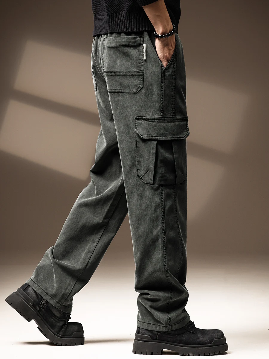 

Men's Loose Straight Leg Cargo Pants Large Size plus Size ey Long Casual Pants Spring Autumn Sle Comfortable Cotton Trousers