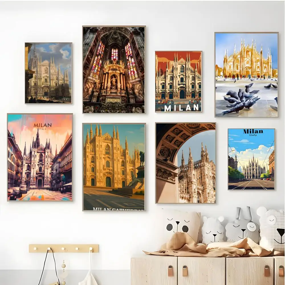 Magnífico pôster do Duomo de Milão, materiais estéticos para arte de parede, decoração de parede retrô para dormitório e posto de gasolina