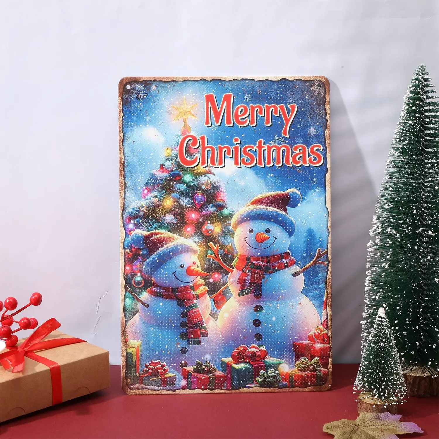Christmas Snowman Tin Sign Christmas Eve Metal Tin Sign 12x8inch Funny Wall Poster Decor for Home Store Bar Club
