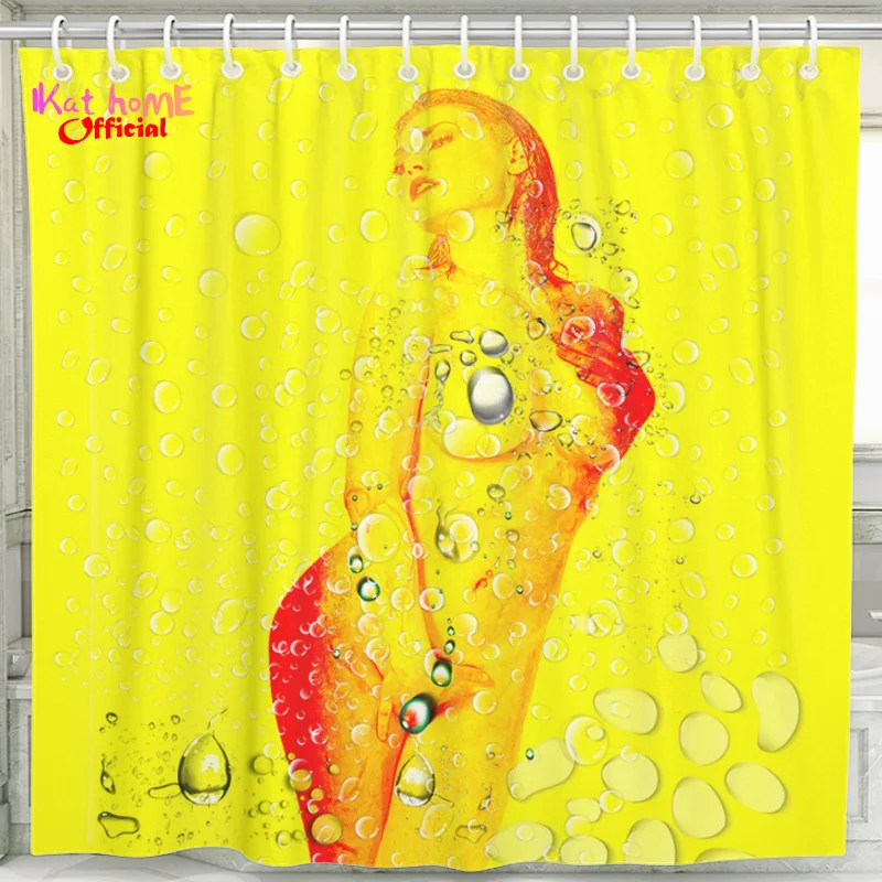 

Naked Girls Watercolor Art Shower Curtain Bathroom Waterproof Fabric Shower Curtain Beauty 3D Curtains for Bath Shower Yellow