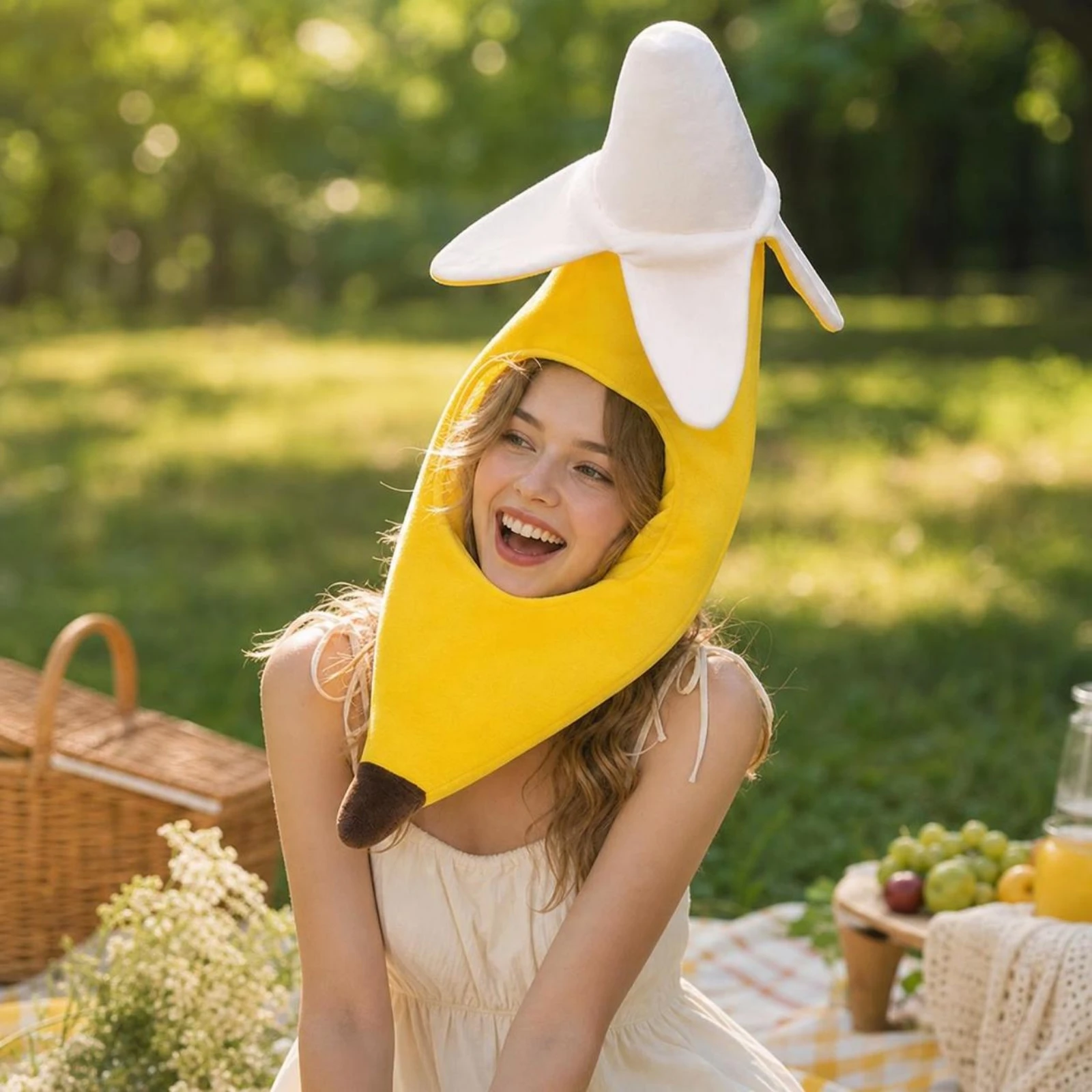 Banana Hat Peeled Banana Headwear Novelty Headwear Yellow Headpiece Cartoon for Photo Shoots, School Events