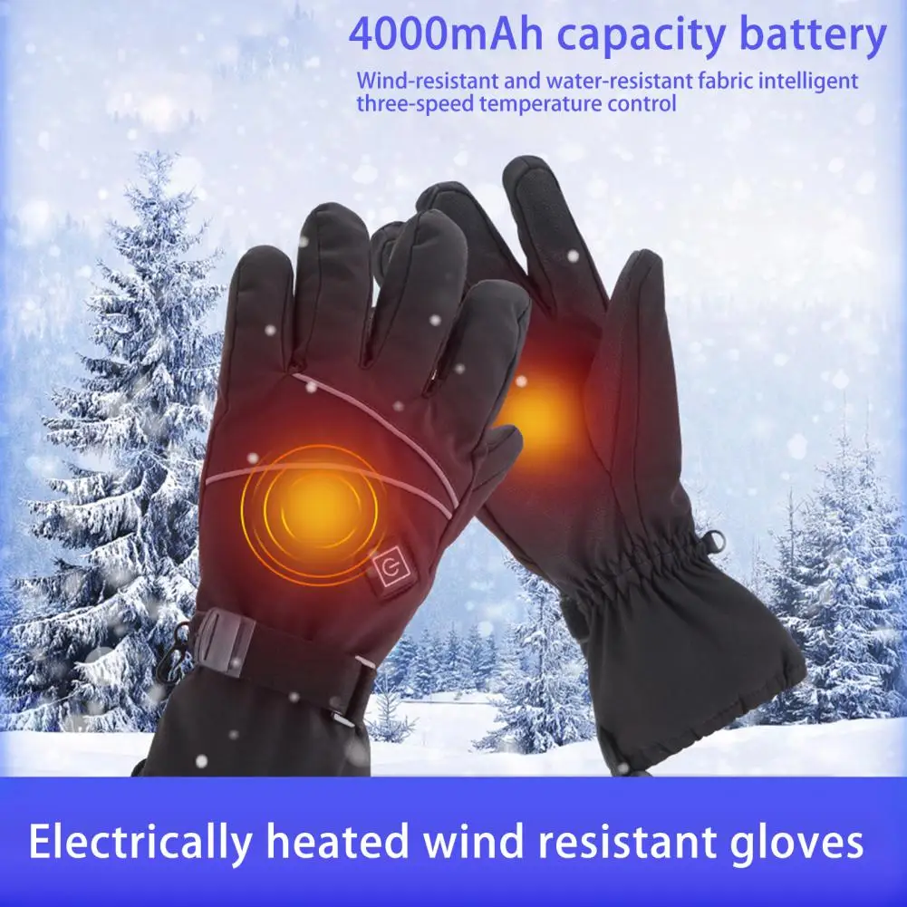 1 Pair Cycling Heated Gloves Touch Screen 3 Heating Modes Electric Heating Mittens for Motorcycle