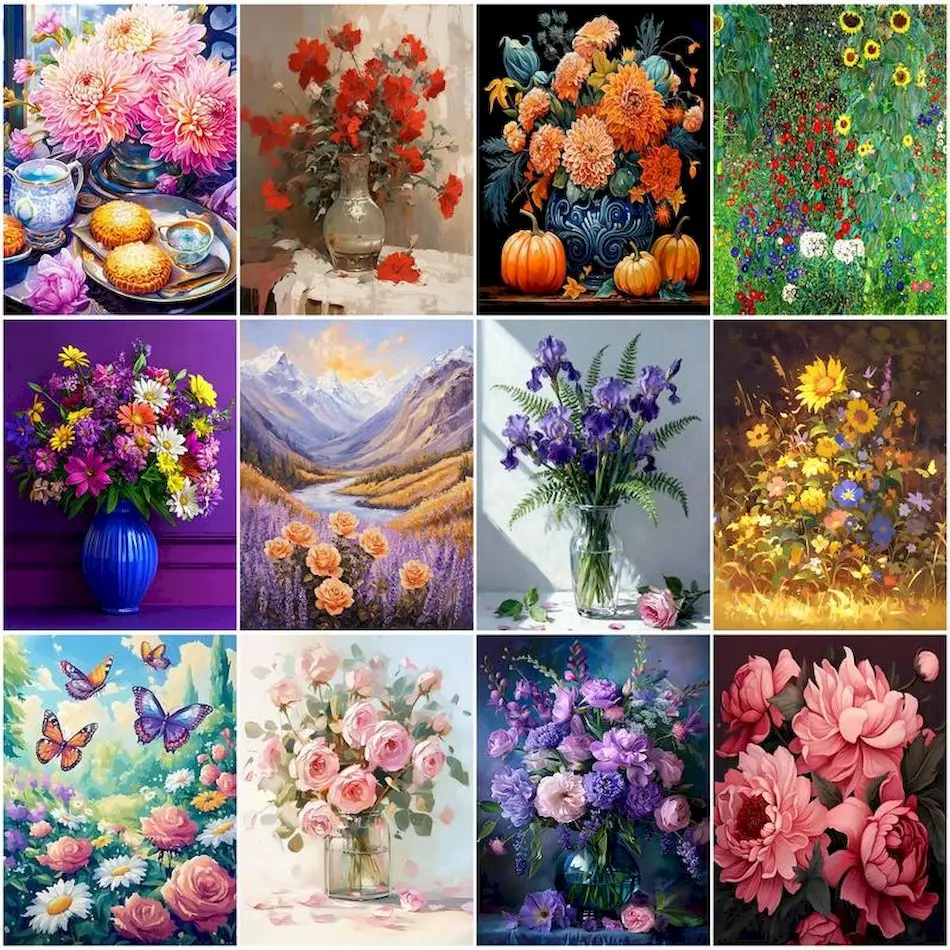 

RUOPOTY Painting By Number Adults Canvas Picture Flowers Acrylic Paints Drawing By Numbers Handwork Crafts Oil Home Decor Items