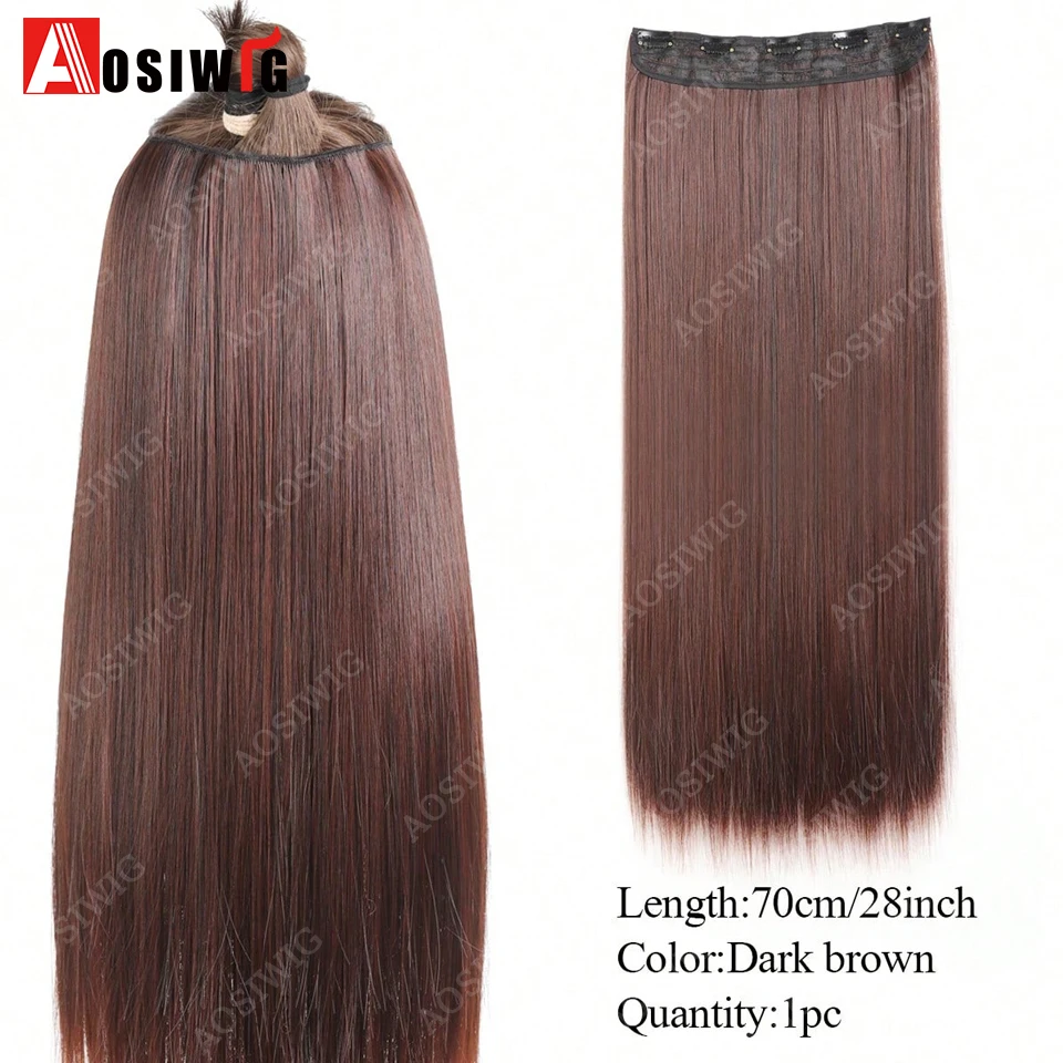 Synthetic Long Straight Clip In Hair Extensions