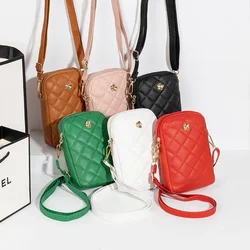 Lingge-Bolso de hombro con bordado para mujer, bolsa de teléfono portátil Simple, monedero de moda para niñas, bolso de mensajero para dama de diseñador, Color sólido