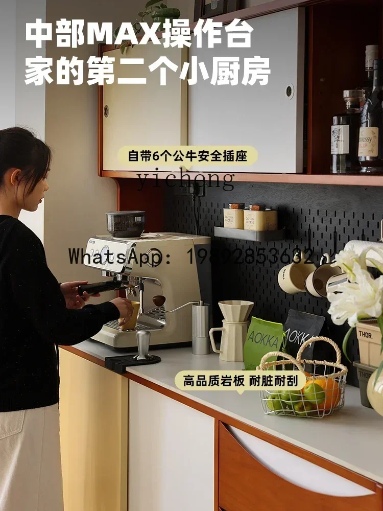 خزانة جانبية لتناول الطعام من الخشب الصلب، تخزين قديم متكامل مقابل خزانة مطعم الحائط، خزانة شاي منزلية بسيطة #5