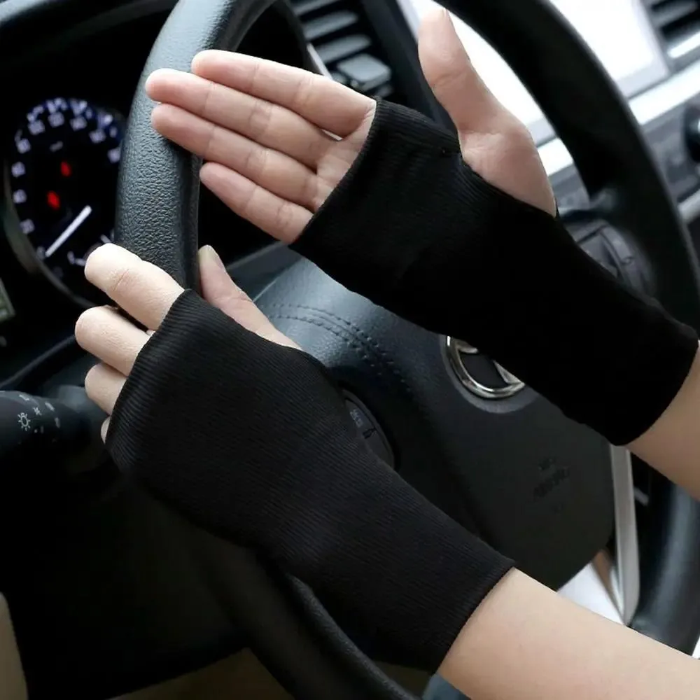 1 par de nuevos guantes elásticos de protección solar de medio dedo, guantes sin dedos de seda de hielo transpirables, guantes antideslizantes para conducir, verano al aire libre