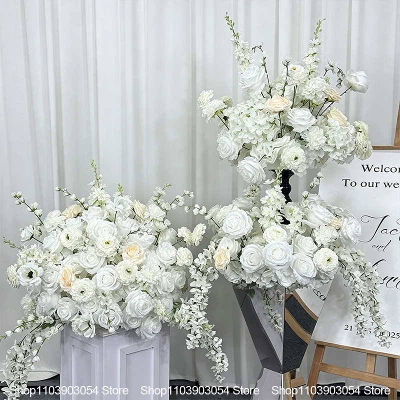 Weißes Kunstblumen-Arrangement für Hochzeitseingang, Simulierte Rosen-Dekoration für Party-Zeremonie, Bühnen-Hintergrund-Dekoration – Detail 6