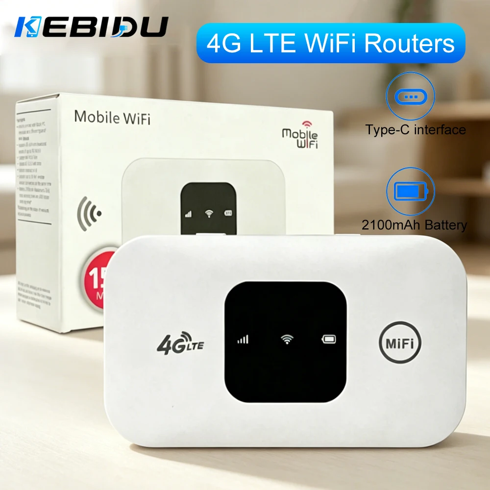 KEBIDU Modem sans fil 4G, routeur WiFi mobile portable, vitesse 150 Mbps, batterie intégrée 2100 mAh, emplacement pour carte SIM, version européenne et asiatique
