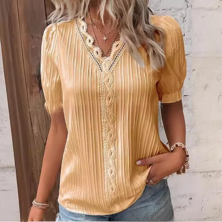 

Женское ажурное ort Sve irt с кружевной отделкой Princ Sve из полиэстера, однотонное весеннее волокно для поездок на работу, модное