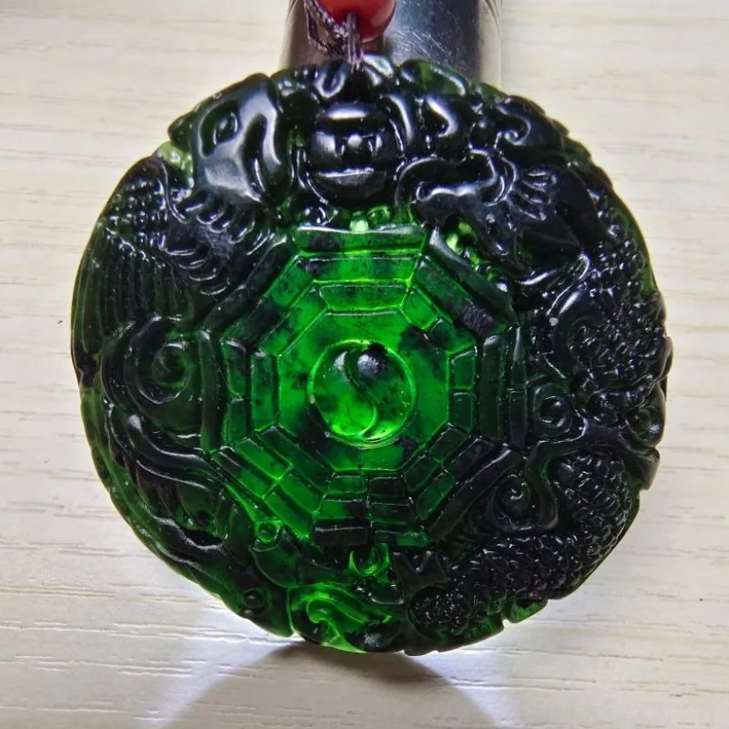 

Natural Ink Jade Dragon and Phoenix Gossip Pendant, Genuine Herb King Stone Tai Chi Necklace, Gossip Brand, Famous Style