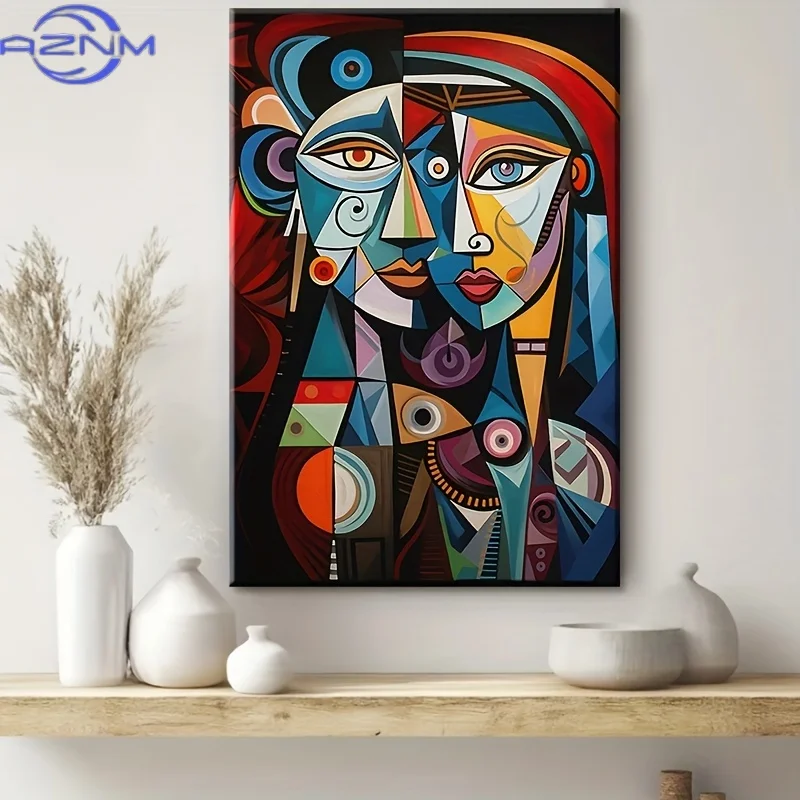 Geometric Couple Poster and Prints Abstract Figure Canvas Painting Picasso Inspired Wall Art Picture for Living Room Home Decor