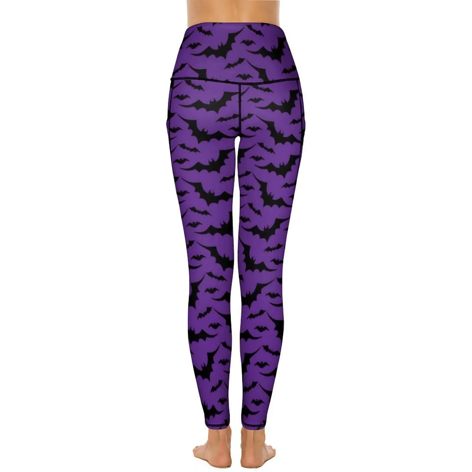 Halloween Spooky Yoga Pants With Pockets Purple Bat Leggings Sexy Push Up Yoga Sports Tights Stretch Design Fitness Gym Leggins