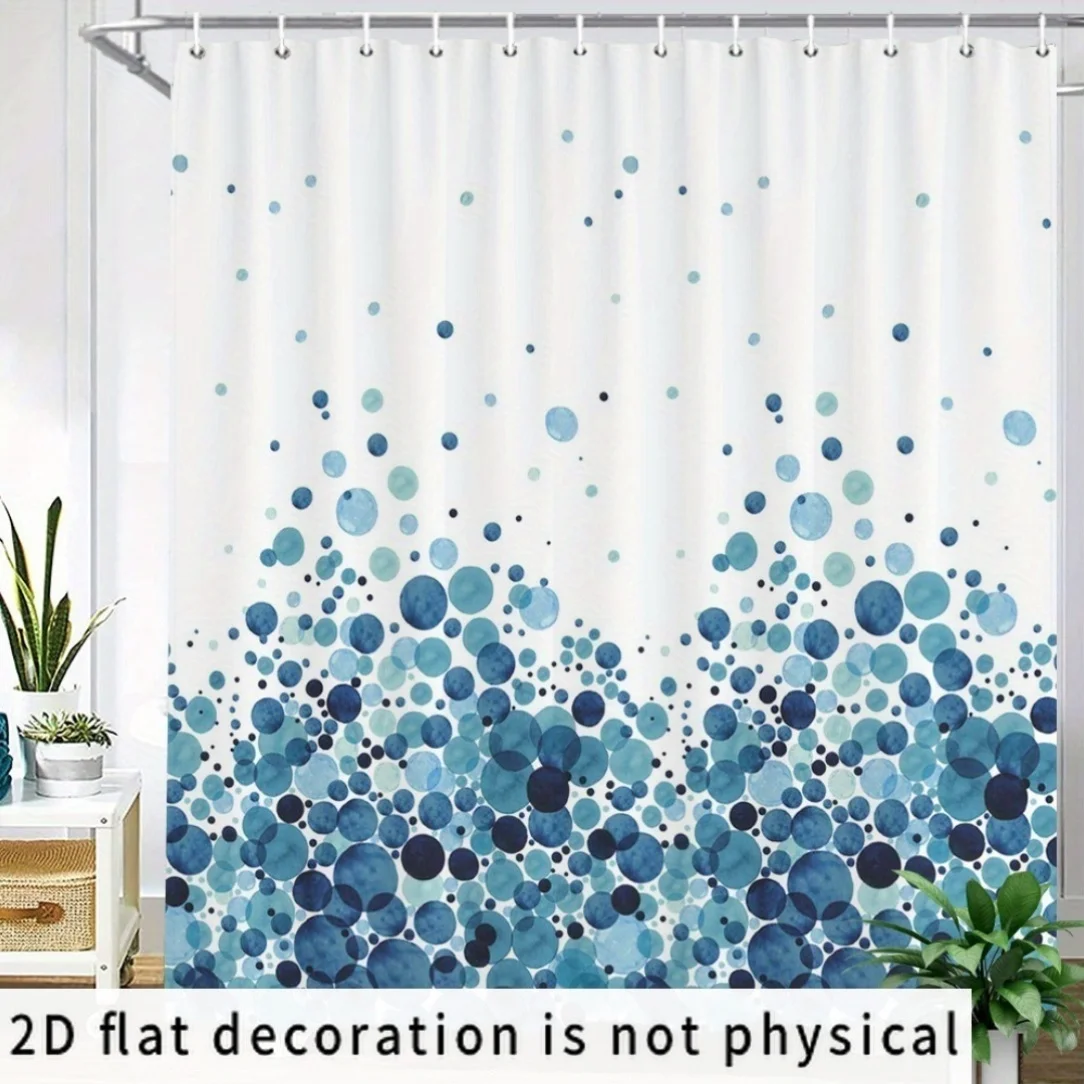 2D Flat, 2D Flat, 2D Flat Shower Curtain 1pc Gradient Blue And Teal Spheres Shower Curtain - Soft Flowing Watercolor Texture, Mi