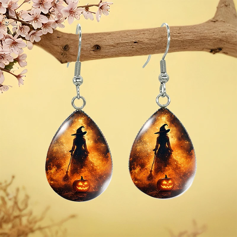 الساحرة في لهب الهالوين توضيح هدية مجوهرات زجاجية عصرية على شكل أقراط متدلية #1