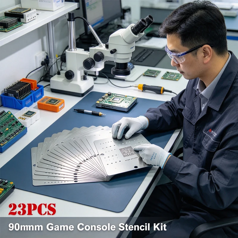 23Pcs 90×90mm BGA Reballing Stencil Template Kit 4pcs WII 4pcs PS3 15pcs XBOX360 Chip Reballing Mesh for Game Motherboard Repair