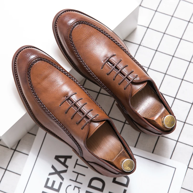 

Men Classic Derby Shoes Black Brown Oxford Sole Lace Up Business Fashionable High-end Leather Shoes Sizes 38-47 Men Shoes