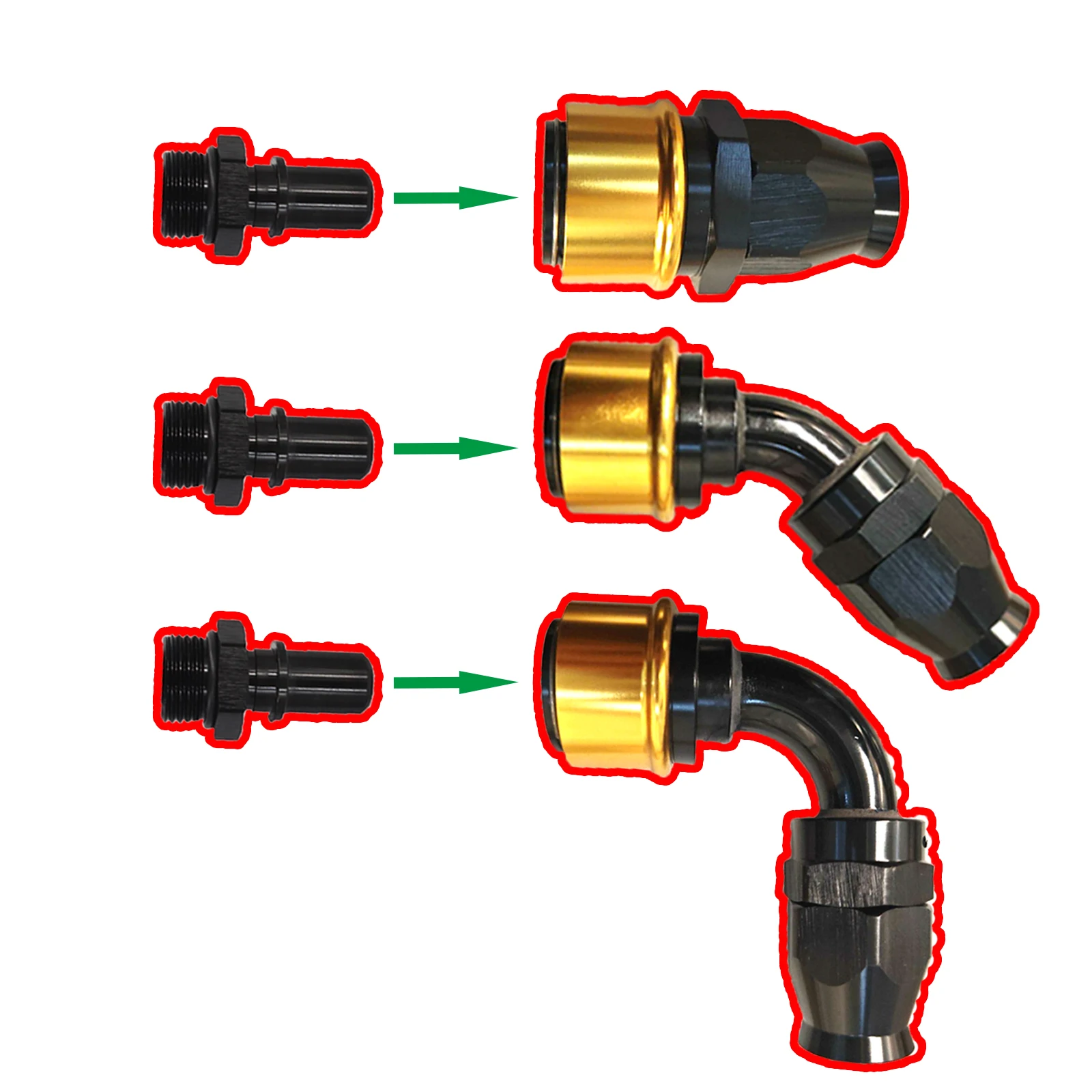 

-AN12 Quick Release Fitting Swivel Fuel Hose End For PTFE Pipe With ORB To Barb Adapter Aluminum 45/90Degree Set
