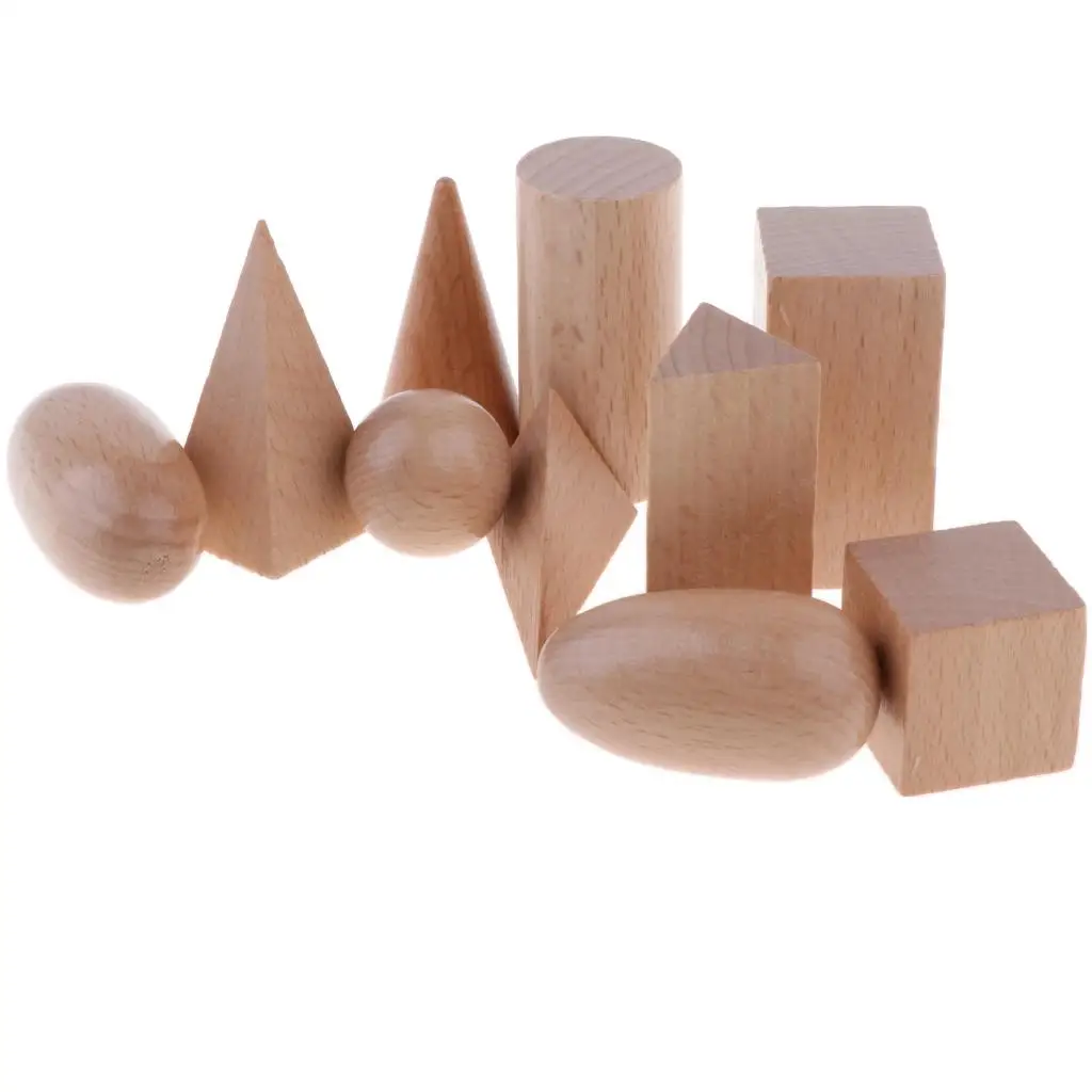 Conjunto de 10 brinquedos educativos montessori de matemática de sólidos geométricos de madeira para crianças