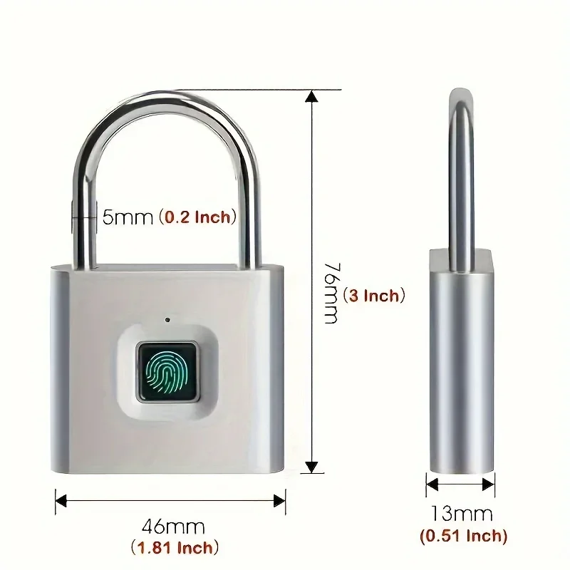 Mini Smart Fingerprint Padlock Rust-Proof, Keyless, Antitheft Security Door Lock Long-Lasting Battery USB Charging for Suitcase