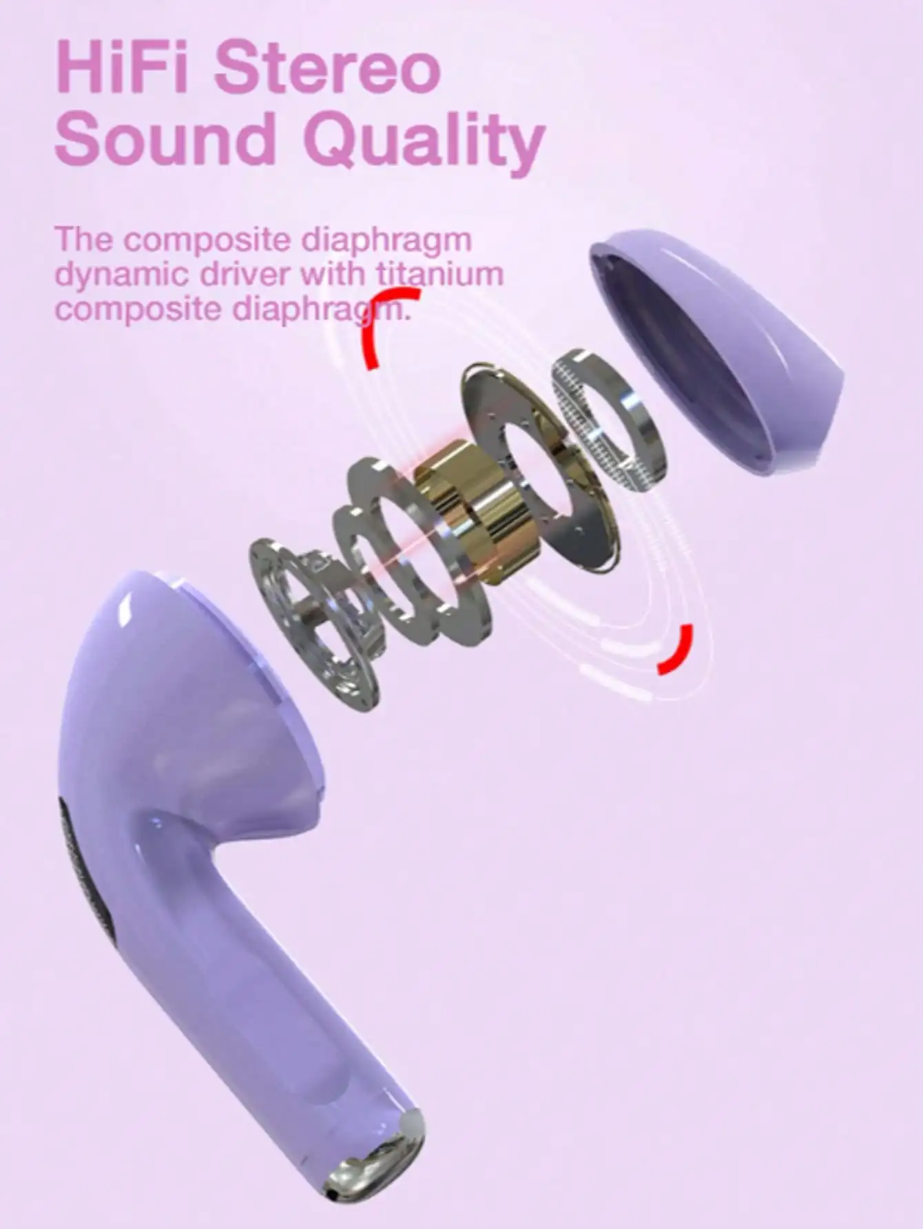 New Upgrade Pro6 Wireless Bluetooth 5.3 Earbuds, Dreamy Lavender Purple Half In Ear Headphones Touch Stereo Bass HD Call Mini Po