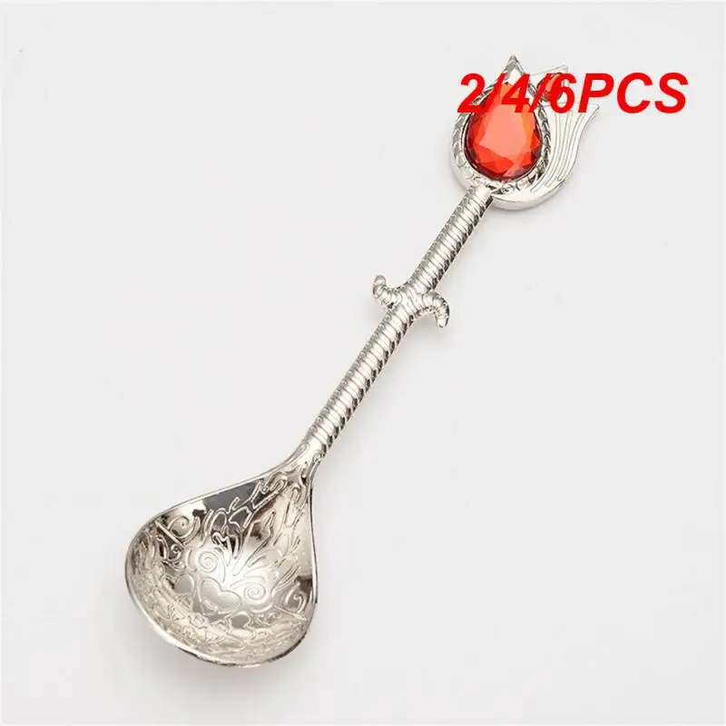 2/4/6PCS Kitchen Tableware Curved Handle Design Excellent Production Durable Retro Style Kitchen Tool Designed Cute Metal Spoon