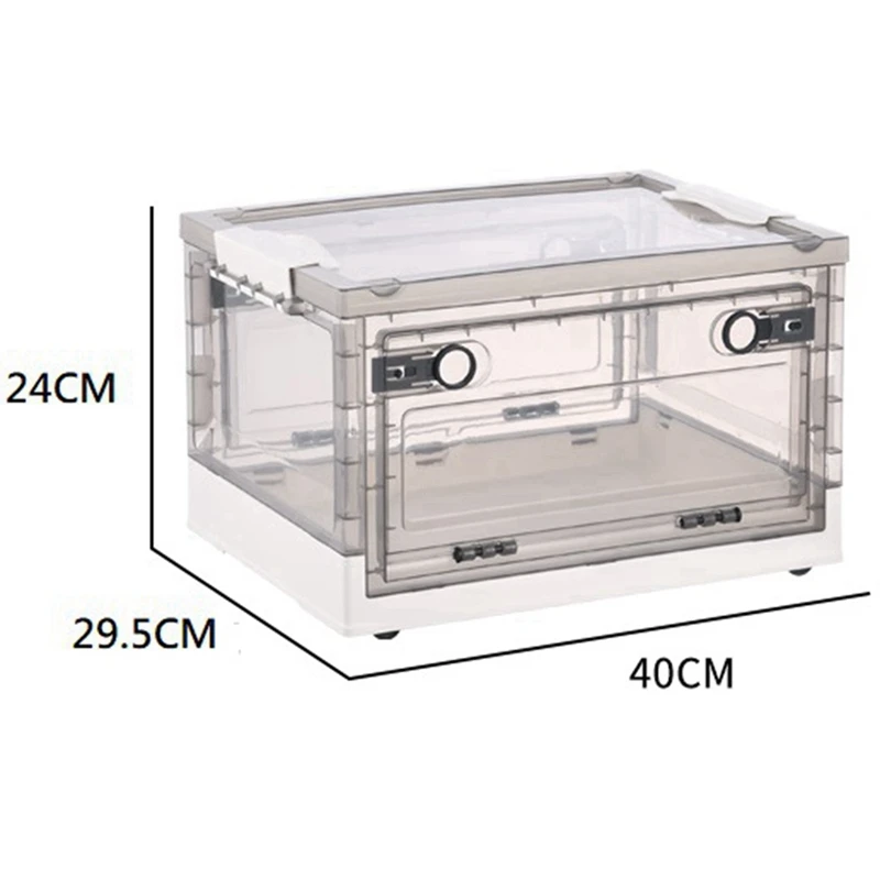 Collapsible Storage Bins With Double Side Doors , Clear Storage Boxes With Lid , Organization Box With Wheels