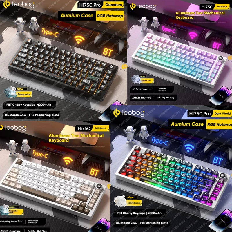 

НОВАЯ механическая клавиатура Hi75CPro, 3 режима/проводной комплект, горячая замена с ручкой, прокладка из алюминиевого сплава RGB, индивидуальный комплект клавиатуры Hi75C