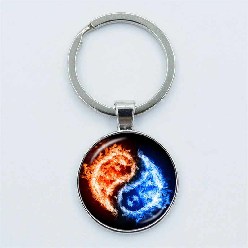 يين يانغ تاي تشي رمز المفاتيح Charms الزجاج كابوشون مجوهرات لطيف حقيبة قلادة المفاتيح ل مفاتيح السيارة حلقة رئيسية هدية