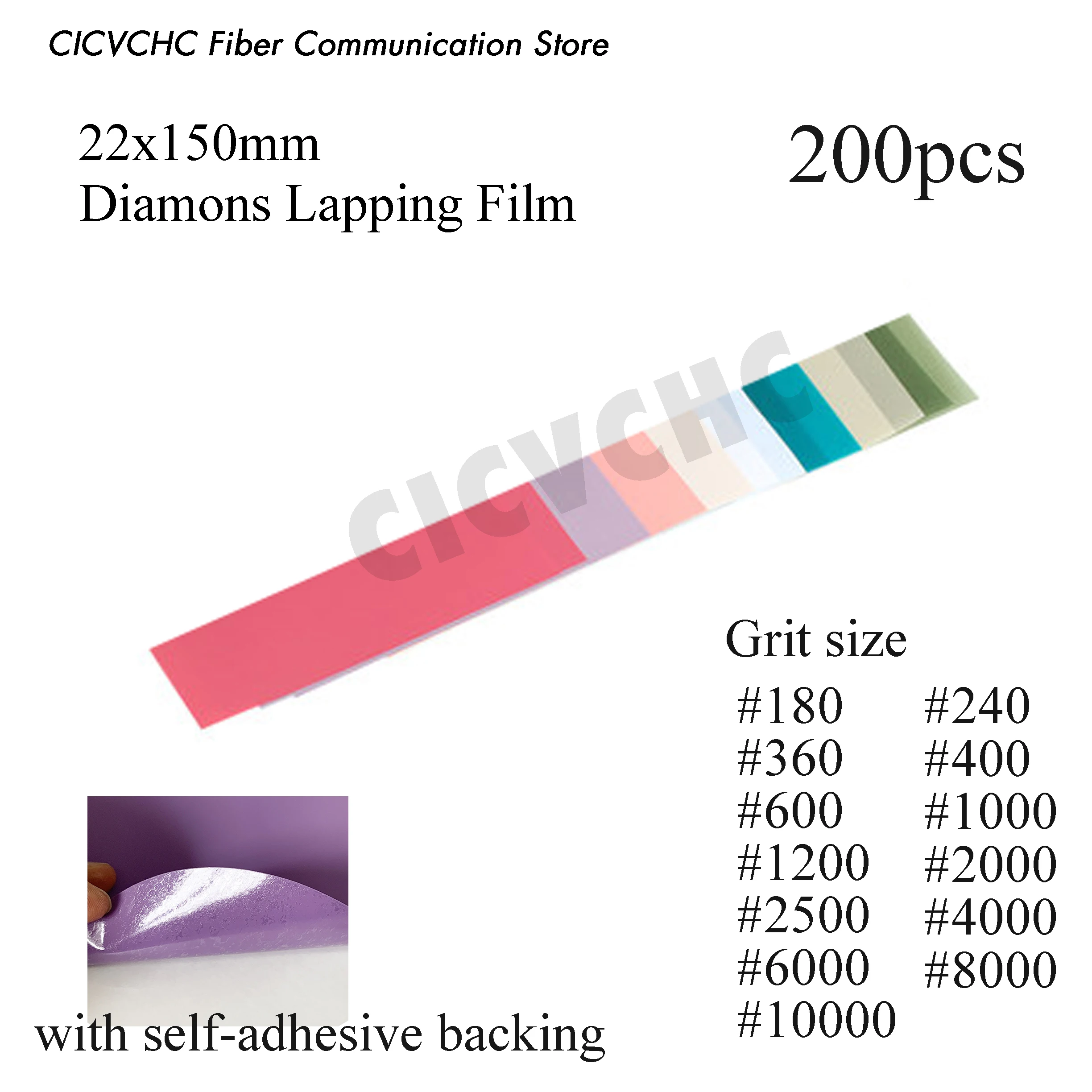 200pcs Diamond Lapping Film with self-adhesive backing, 22x150mm,  #180 to #15000 Grite Size for metal