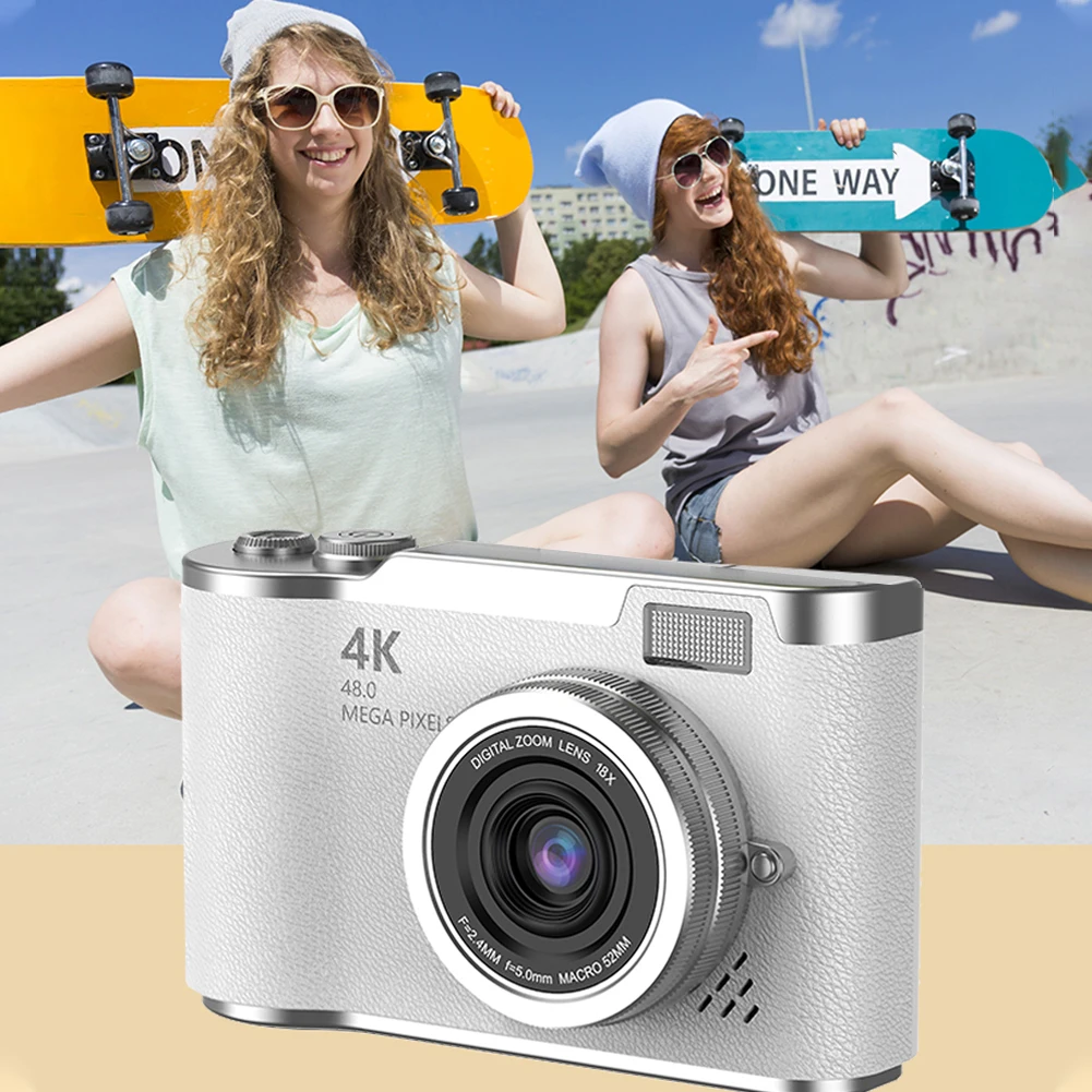 

4K Digital Camera 48MP Portable CCD Camera 8X Zoom Compact Small Camera 180 Flip Screen Video Camcorder for Teens Students