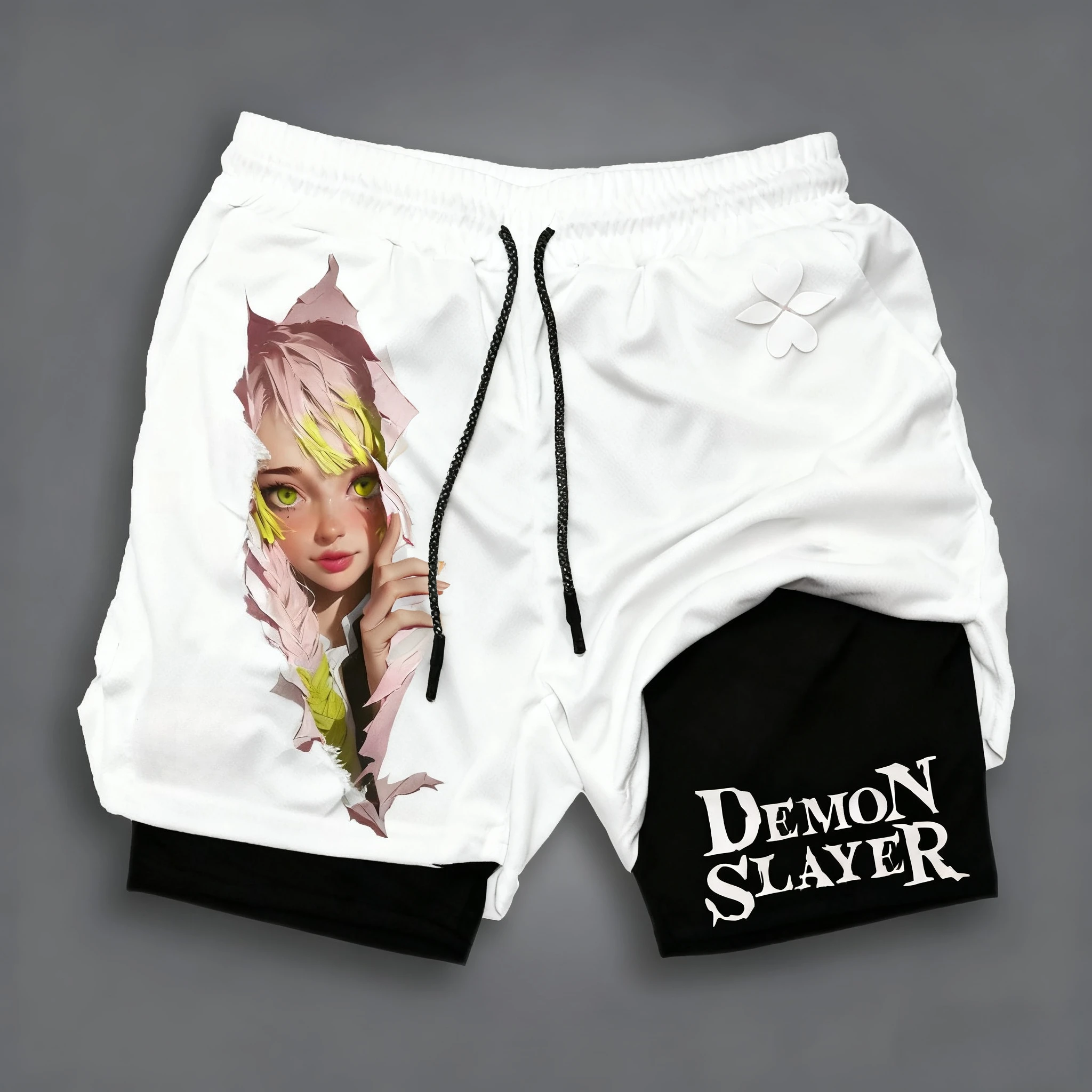 Szorty z nadrukiem anime Demon Slayer 2025 - Nowe, letnie, luźne i modne szorty fitness dla kobiet i mężczyzn, dwuwarstwowe, ins
