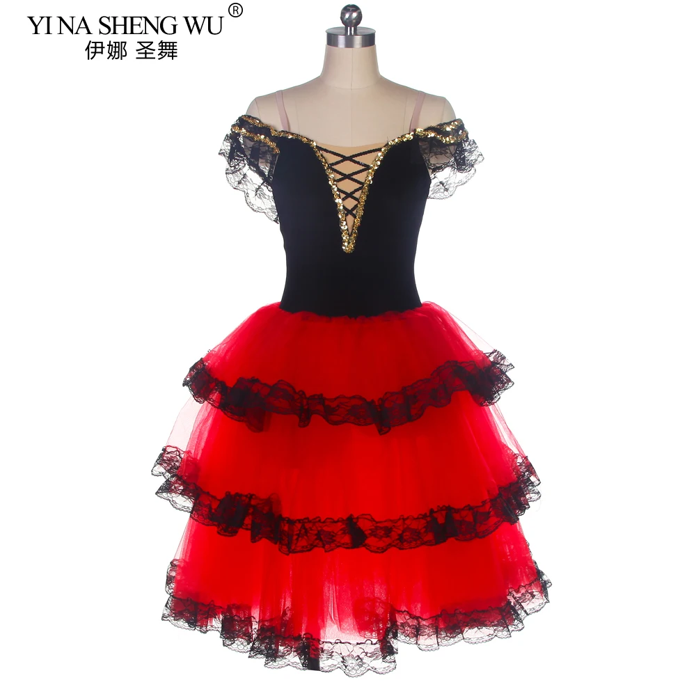 

Tutu Ballet Skirt For Girls Women Adults Spanish Dress Ballet Dance Performance Costumes Professional Tutus Red Long Romantic