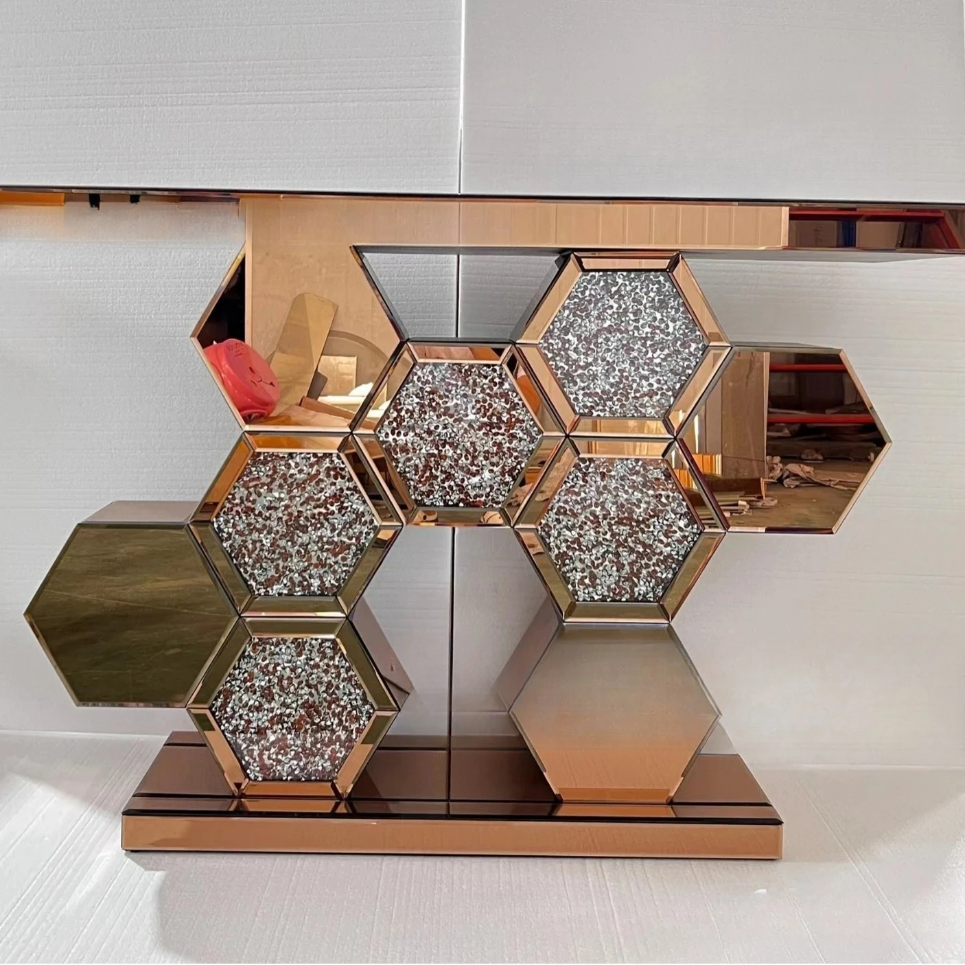 HGModern simple mirror furniture entrance table entrance table European-style strip case partition view platform mirror six side