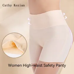 Women High Waist Panties Safety Short Pants Anti Exposure Underwear Corset Pants M L XL Black Skin White Ice Silk Traceless