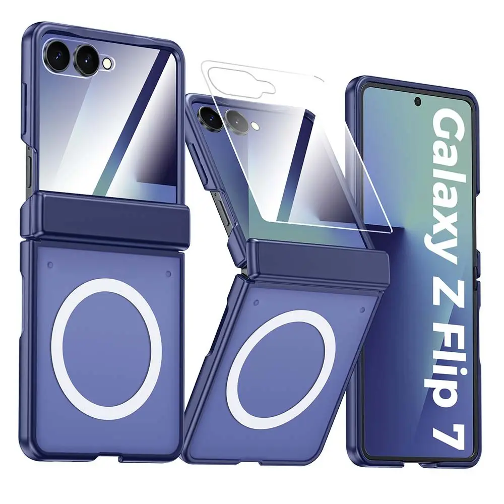 Phone Case For Samsung Galaxy Z Flip 7 Flip7 5G Hard Transparent Middle Hinge Magnetic Wireless Charging Protect Back Cover