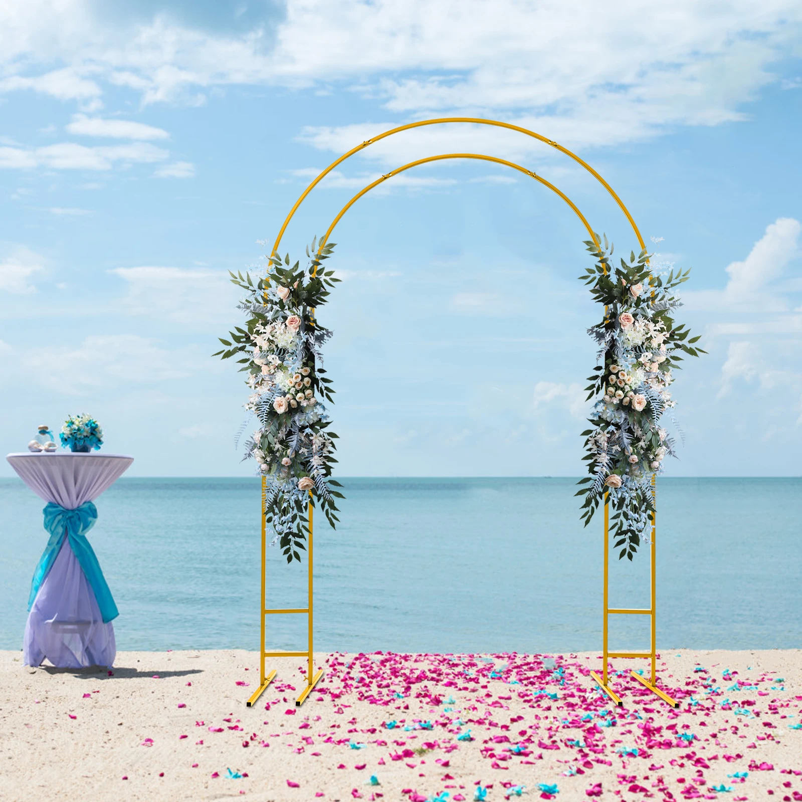 

Golden Double-tube Arch Bracket 150*60*220cm High Stability Decorative Support Banquet Background Wall Bracket