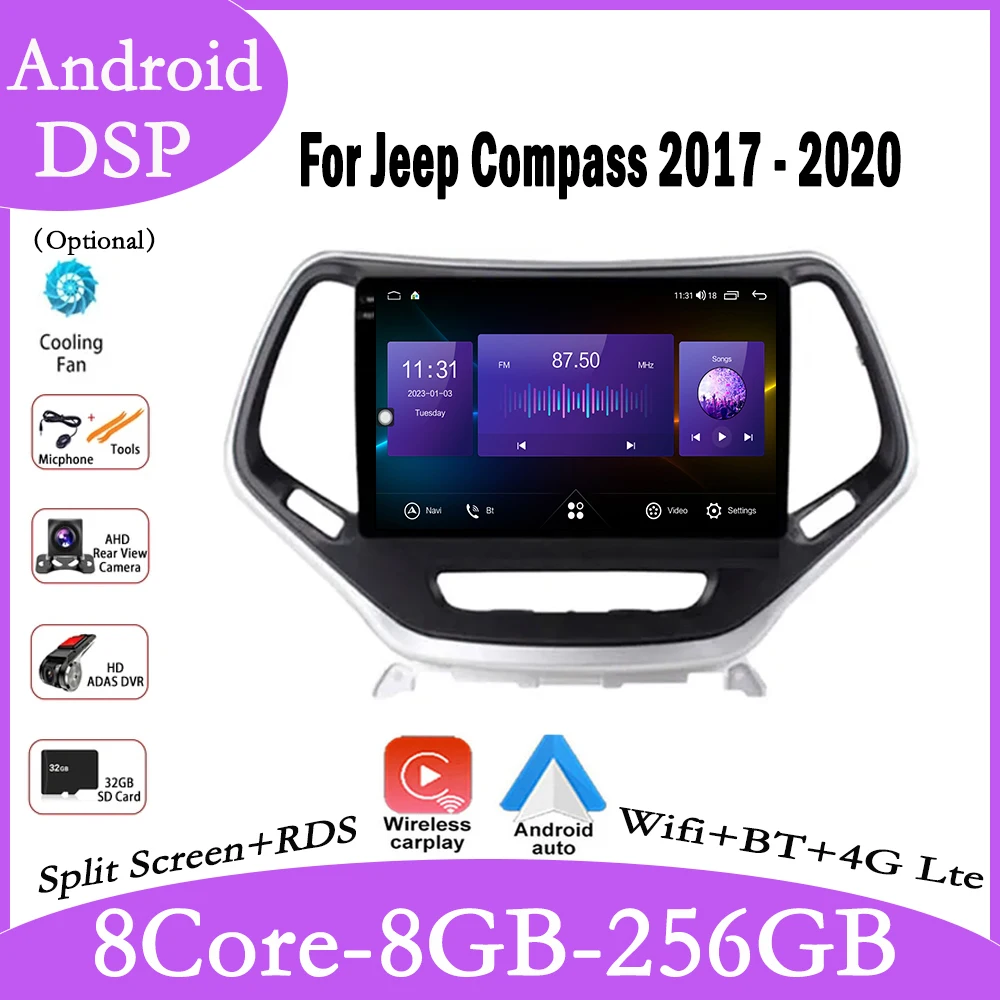 

9 lnch Android 14 QLED For Jeep Compass 2017 - 2020 Car Radio GPS Navigation Multimedia Player Autoradio Audio Auto