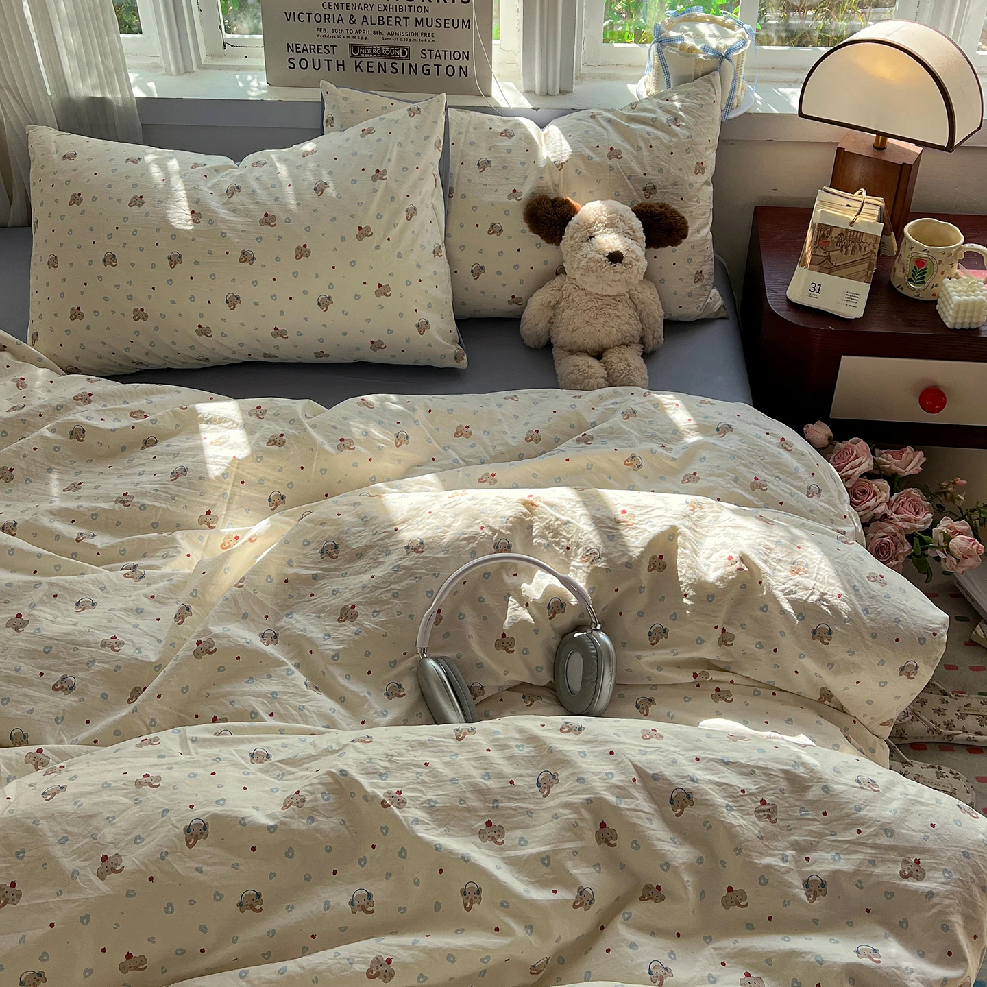Cartoon Bedding Set Korean Style Soft Bed Sheet Set Queen King Size Duvet Cover Set No Filling With Pillowcase Bedroom Decor