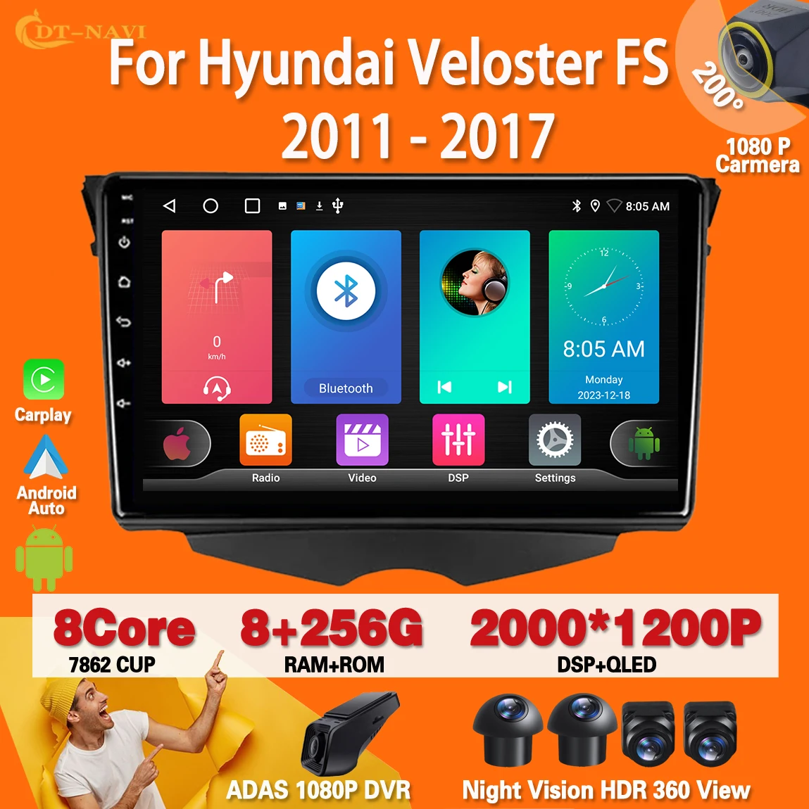 

Android 13 For Hyundai Veloster FS 2011 - 2017 Car Carplay Auto Radio Stereo Multimedia Player Navigation GPS 4G WIFI BT