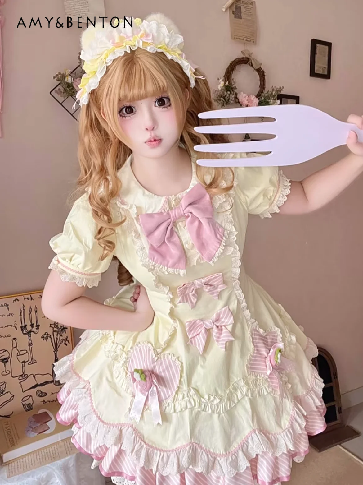 

Sweetheart Princess Evening Dresses Lolita Birthday Party for Women Doll Collar Bowknot Puff Sleeve Slim Multi-layer Puffy Dress