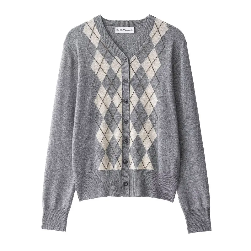 

Женский кардиган CharmChant с v-образным вырезом и ромбовидным узором, уютные свитера, трикотаж, топ, женская верхняя одежда с длинными рукавами, осень 2023 г.